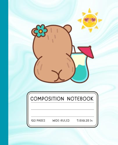Summer Capybara Bear Composition Notebook – Cute Beach Animal Journal for Girls, Teens & Kids | Wide Ruled 7.5x9.25: Adorable Back View Capybara with ... Writing Pad for Summer Vibes & Vacation Notes