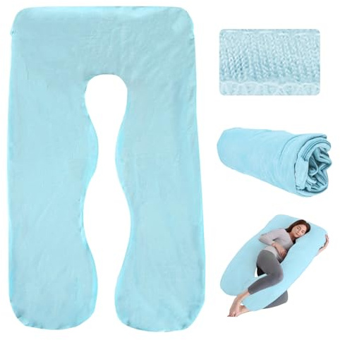 MEGYAD Federa per cuscino per gravidanza a forma di U: cuscino per il corpo rimovibile, federa di ricambio per cuscino da allattamento Pregnancy, lavabile in lavatrice, 140 x 80 cm, azzurro