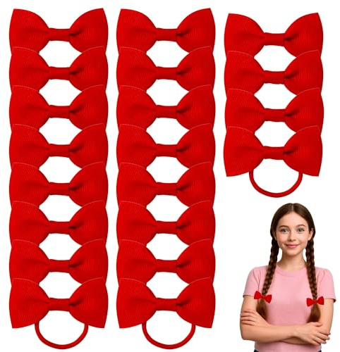20 Pcs Red Hair Accessories Set Soft Elastic Girls' Bobbles Bows School Bands Gentle Hair Protection Red Bows for Hair Elastic Hairbands and Braids Dancing Headpiece for Kids and Women