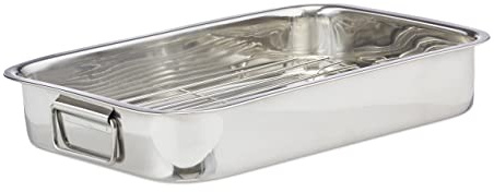 2 x teglia con griglia XL, acciaio inox, teglia svedese, lavabile in lavastoviglie, griglia, argento