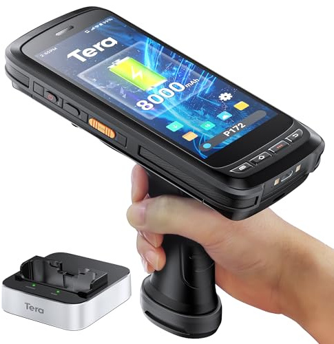 Tera Android 13 Streckkodsskanner PDA: 8 000 mAh stort batteri 4G 64 GB med laddningsstation pistol handtag handhållen mobil dator 5,2 tum full pekskärm högpresterande 2D avläsningsmotor IP65 inventur