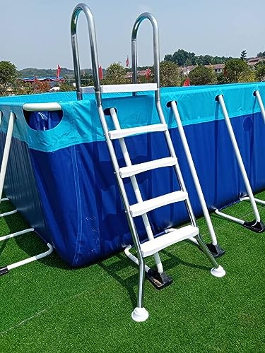 Escalera de piscina resistente sobre el suelo, escalera mecánica de acero inoxidable de 4 escalones con pasamanos para piscinas de 52 pulgadas de profundidad
