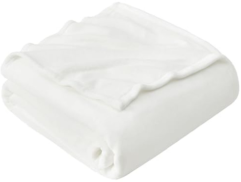 EHEYCIGA Throw XL Fleece Throw Blanket for Sofa 130x178cm, White | Soft Fluffy Blanket for Bed, Warm Large Throws for Adults, Fit All Season