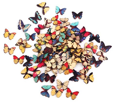 Cisixin Couleurs Mixtes Bouton en Bois Forme de Papillon à 2 Trous pour Couture Bricolage Artisanat, Lot de 100pcs