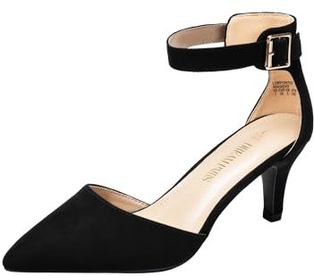 DREAM PAIRS Womens Court Shoes Pointed Toe Low Kitten Heel Ladies Pumps Ankle Strap Dress Sandals Lowpointed Black Suede Size 8 US/ 6 UK