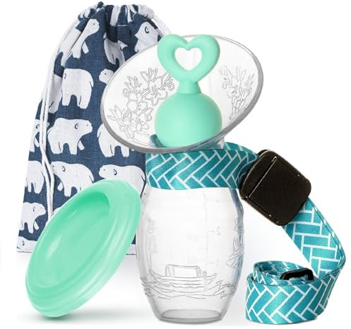 BumbleBee Manueller Milchpumpensammler zum Stillen mit Umhängeband, Kappe, Stopper und Aufbewahrungstasche, aus lebensmittelechtem Silikon