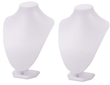 PH PandaHall 2 pcs White Jewellery Necklace Display Bust Stand With Wood and Cardboard 25x17cm