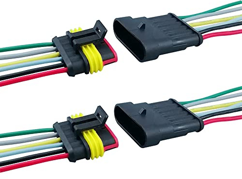 QitinDasen 2 Set 6 Stift Bil Vattentät Elektrisk Kontakter, Förseglad Vattentät Elektrisk Kontakt Plugg Uttag Kit med 16 AWG Förkopplade, för Bil Lastbil Båt