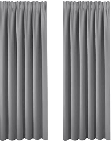 BellaHills Super Soft Thermal Insulated Window Treatment Pencil Pleat Top Blackout Curtains for Livingroom with Two Matching Tie Backs 66 x 90 Drop Inch, 2 Panels, Grey