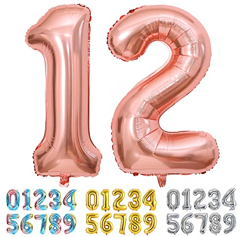 Ponmoo Foil Balloon Number 12/21 Rosegold, Giant Numbers 0 1 2 3 4 5 6 7 8 9 10-19 20-29 30-39 40-49 50-60-70-80-90-100, Large Balloons for Wedding Anniversary Birthday Party Decoration