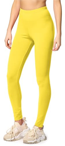 Merry Style Lunghi Leggings Fuseaux Sportivi da Donna Pratico Modello a Vita Alta in Cotone Naturale MS10-198 (Giallo, XL)