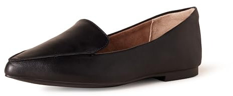 Amazon Essentials Women's Loafer Flat, Black Faux Leather, 7 UK Wide