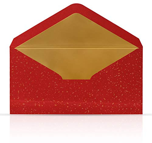 10 Briefumschläge Briefkuverts Rot mit Gold Metallic Innenfutter 110 x 220 mm für Grußkarten Gutscheine Geldgeschenke Einladungsumschläge