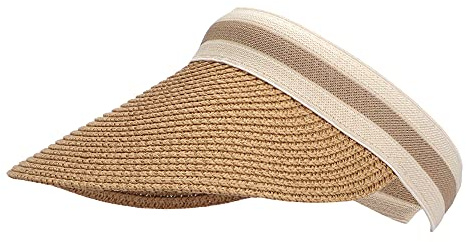 Straw Sun Visors Hats for Kids Embroidered Boys and Girls Wide Brim Roll Up Ponytail Open Top Cap Adjustable Summer Beach UV UPF 62 Travel Outdoor Camping Hiking Packable Foldable,Brown