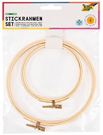 folia 23403 - Stick-Rahmen Set, 2 runde Stick-Ringe aus Holz mit 10 und 15 cm Durchmesser, zum Einspannen des Stoffs bei Kreuzstich-Arbeiten