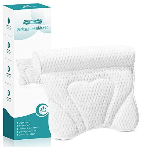 AdelDream Badekissen Luxus-Badewannenkissen Spa-Badewannenkissen für Wanne Nacken Schulter Rückenstütze 4D Air Mesh und 6 Starke Saugnäpfe ̈C passt alle Badewanne