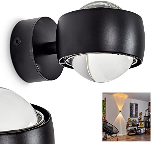 Vägglampa Sapri, modern väggspot av metall/glas i svart/klar, 1 x G9, utan glödlampa, väggspot med stor ljuseffekt, Up&Down lampa, ingår i leveransen: 1 x färgfilter gul