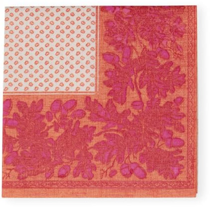 Servilletas de cóctel de papel y lino con hojas de roble y bellotas en naranja y fucsia, 15 por paquete
