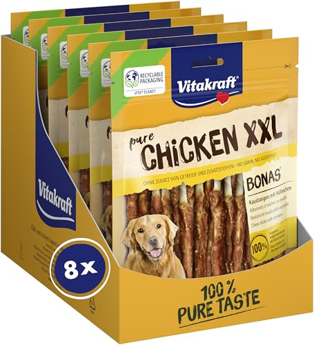 Vitakraft Chicken Bonas XXL, snack cane, bastoncini da masticare con pollo, snack per l’addestramento del cane, senza zuccheri aggiunti (8x 200g)