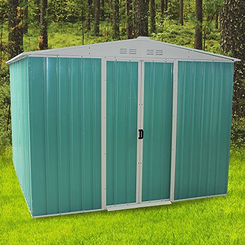 8x6FT Storage Shed Metal Garden Apex Roof Shed Metal Flat Roof Shed Door at 8FT side