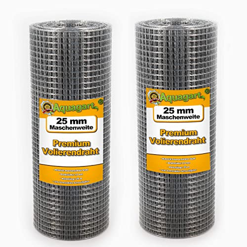 Aquagart® Volierendraht Hasendraht 50m x 0,5m, Drahtgitter Maschenweite 25mm, verzinkter Maschendraht-Zaun, robustes Schweißgitter