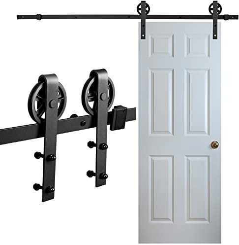 Lospitch Herraje para puerta corredera de 183 cm, riel para puerta corredera, juego de sistema de puerta corredera, la capacidad máxima de carga es de 150 kg, adecuado para un ancho de puerta de 90 cm