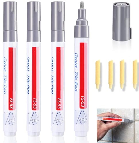Rotulador de Lechada,4 Piezas Plumas de Azulejos Marcador de Reparación,Bolígrafo Restaurador de Lechada de Pared,Pluma de Relleno de Lechada,Bolígrafo para Azulejos para Azulejos,Pared (Gris Claro)