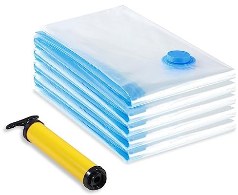 Diboniur Sacchetti Sottovuoto Vestiti, 5 Pezzi 80 x 60 cm Sacchi Buste Sottovuoto Vestiti Viaggio con Pompa Manuale, Vacuum Storage Bags Riutilizzabili per Piumoni Coperte Lenzuola Cuscini