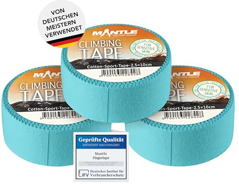 Mantle fingertejp 2,5 cm x 10 m rullar i olika förpackningsstorlekar, klättring, bouldring, kampsport, volleyboll, handboll, basket, styrketräning, sporttejp (3 x 2,5 blå)