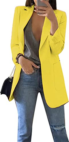 YMING Women's Long Boyfriend Blazers Long Sleeve Open Front Office Work Business Suit Jacket Yellow XXL