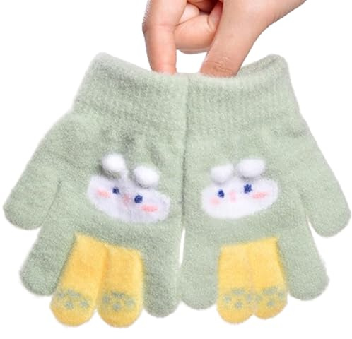 Doukesh Guantes Invierno para Niña Niños,Elástico Guantes de Punto Niña Térmicos,Guante de Invierno,Guante de Cálidos 2-6 Años,Regalos Navideños (Verde)