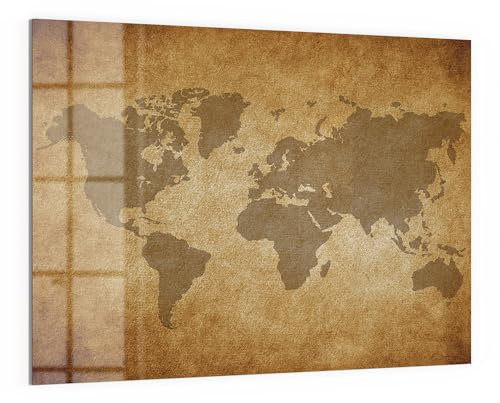 DEQORI Glas-Magnettafel | 120x90 cm cm groß | Motiv Globale Pergamentkunst | Memo-Board aus Glas | Magnetboard inkl. Magnete, Stift & Tuch für Küche & Büro | Tafel magnetisch & beschreibbar