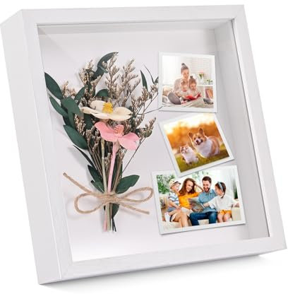 Szaboviktoria 3D Cornice 20x20 cm con profondità sufficiente per oggetti fino a 3 cm, cornice bianca, cornice profonda per oggetti per appendere al muro o posizionare su scrivania, DIY Opera d'arte