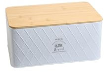 MOON KITCHEN HOME Brotkasten - Rustic Breadvault White, aus Metall mit Bambusdeckel, schöne & rustikale Brotbox mit nachhaltigem Holzdeckel, 28.0x18.0x13.0cm
