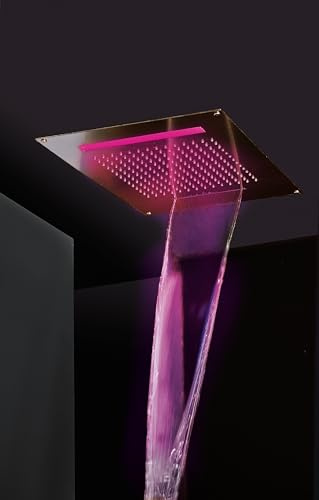 MAPLES - Soffione da incasso con cascata e cromoterapia made in Italy in acciaio inox a specchio con una cascata