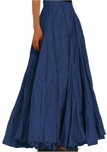 JKJFJKA Jupe Longue Femme Été Taille Haute Plissée Maxi Jupes de Plage Loisir Élégante A Line Grandes Tailles Élastique Ceinture Confortable Plissée Jupon Bleu Royal XL