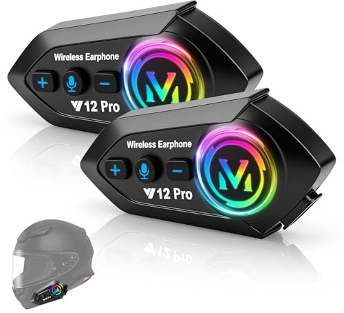 Avutrel Intercom Moto Duo para 2 Cascos, BT 5.4 con Piezas de música, Sistema de comunicación de 500 m para 2 Motociclistas, protección IP56 Resistente al Agua, Compatible con Todos los Cascos