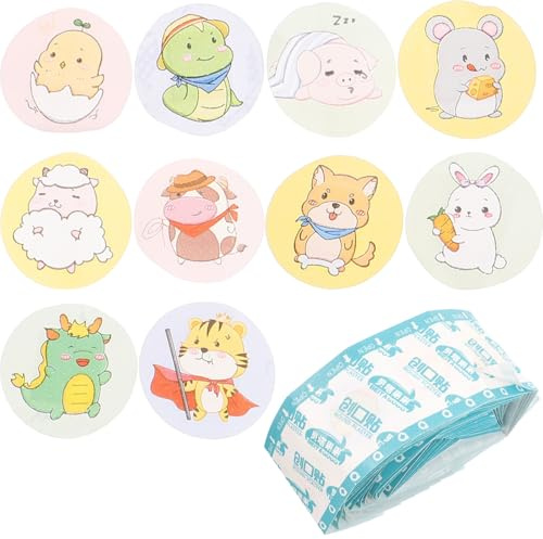 TOYANDONA 120 Parches Transpirables Cuidado de Heridas con Adhesivo Fuerte y Diseño de Dibujos Animados Redondos para Niños y Adultos en Casa y Camping