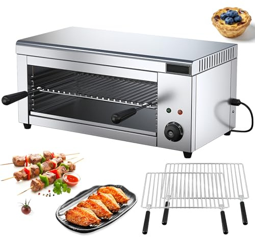 Salamandergrill, ostsmältare, bänkugn med temperaturområde 50℃-300℃, 15 liters kapacitet, 2 grillar och vattenbricka