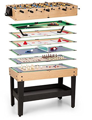 Oneconcept Game-Star - Spieletisch, Multifunktionstisch, Billardtisch, höhenverstellbare Tischfüße, Maße: ca. 105 x 71 x 58 cm (BxHxT), Tischkicker inkl. 37 Verschiedene Spiele, schwarz
