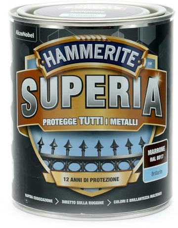 Hammerite Superia smalto metallo antiruggine interno e esterno, Brillante Marrone, 750 ml