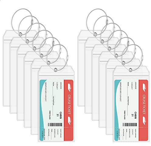 Vicloon Porta Etichette Per Valigia da Crociera, 12pcs Etichette per Bagagli Crociera, Viaggio Bagagli Tag Impermeabile in PVC, Porta Targhette Trasparente per Aereo Bagaglio, Valigie, Carrozzina
