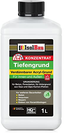 Isolbau 1 L Tiefengrund Konzentrat 1:4 - Verdünnbarer Acryl-Grund für Innen & Außen - Grundierung für Beton, Putz, Gips uvm
