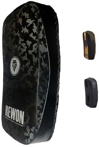 Rewon Gear natt camo böjda thailändska kickboxningsdynor starkt handtag muay thai med maya hide läder strike skydd för sparkar, slag, knän och coaching träning boxning kampsport MMA (svart)