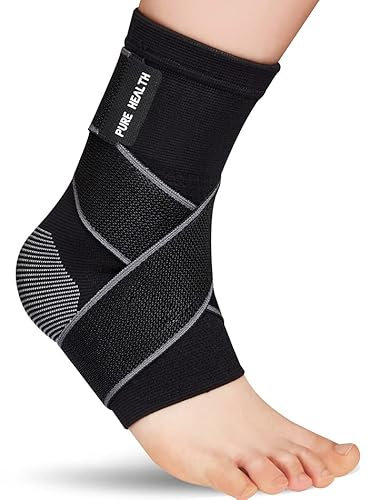 Pure Health Ankle Support for Ligament Damage Sprained Ankle, Achilles Tendonitis Foot & Plantar Fasciitis Support Strap, Heel Pain Relief & Wrap for Compression (Black, L)