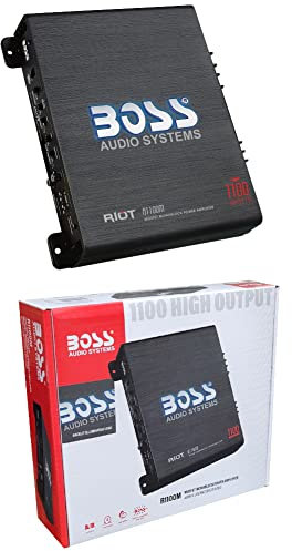 KIT SET PER BOSS AUDIO SYSTEMS RIOT R1100M 1 amplificatore 1 canale monofonico classe ab 1100 watt max 1 x 825 watt rms bass boost 0/+18 db con controllo remoto incluso, 1 pezzo