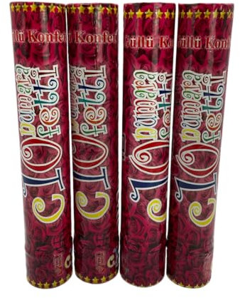 4x Party-Popper je 30 cm. 5m Effekthöhe. Konfetti-Shooter, Konfettibombe, Konfettikanone für Hochzeit, Geburtstag, Feier, Silvester, Private Partys (Rote Rosenblätter)