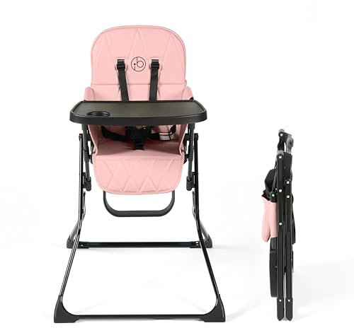 Ickle Bubba Flip Magic Fold Highchair – Suitable from Sitting Up to 15kg, 5-Point Safety Harness, Removable Tray, Quick One-Hand Fold, Compact Slimline Design for Easy Storage (Blush Pink)