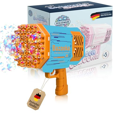 SPASSWARE® Seifenblasen Bazooka mit 69 Löcher – Deutscher Händler – 2X Seifenblasenflüssigkeit
