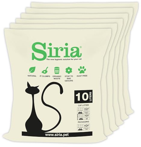 Siria-60L-Arena para Gatos Vegetal y Aglomerante-Set 6 Bolsas de 10 litros